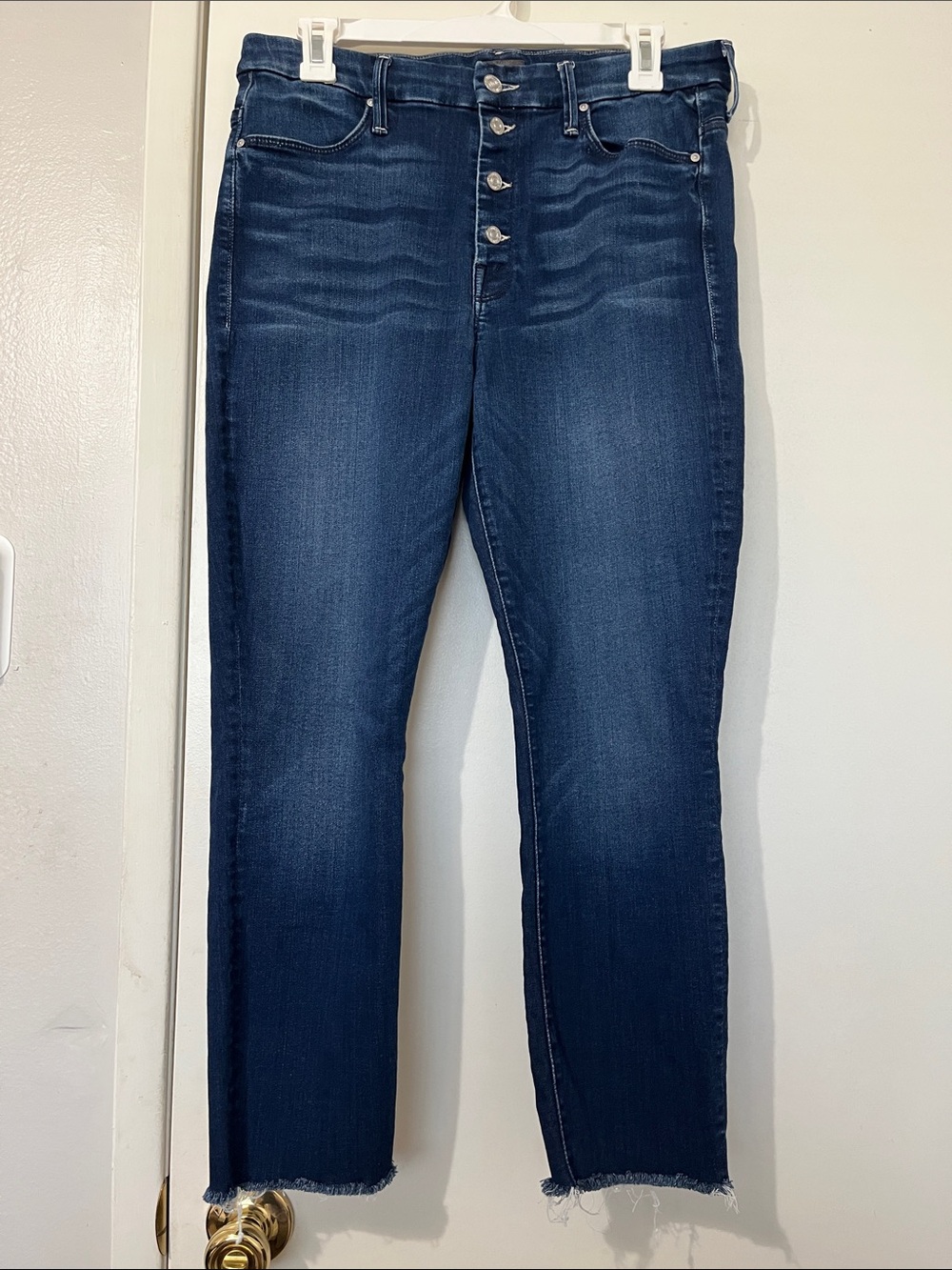 MOTHER Dark Blue High-Rise Button-Fly  pixie Anke Fray Jeans size 31